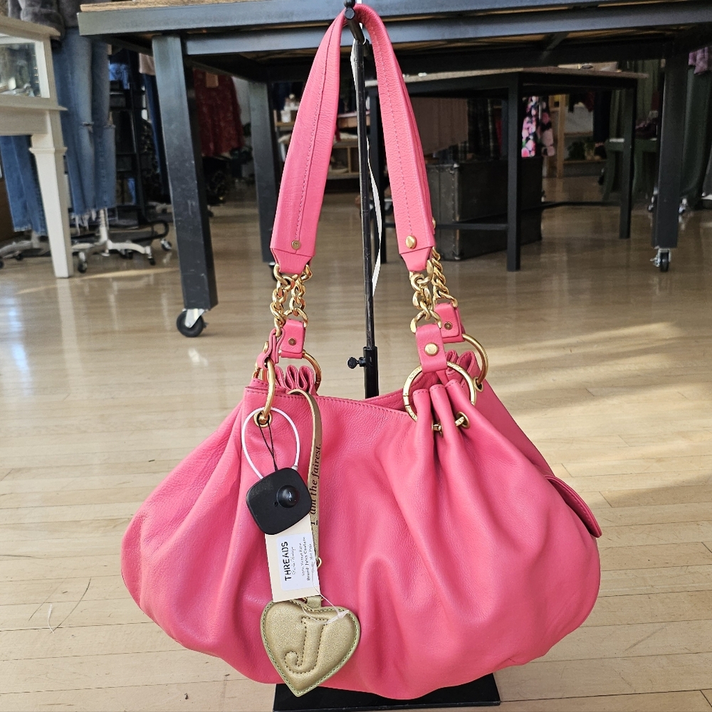 Juicy Couture Vintage Y2k Hot Pink Leather Women's Shoulder Bag Handbag Purse